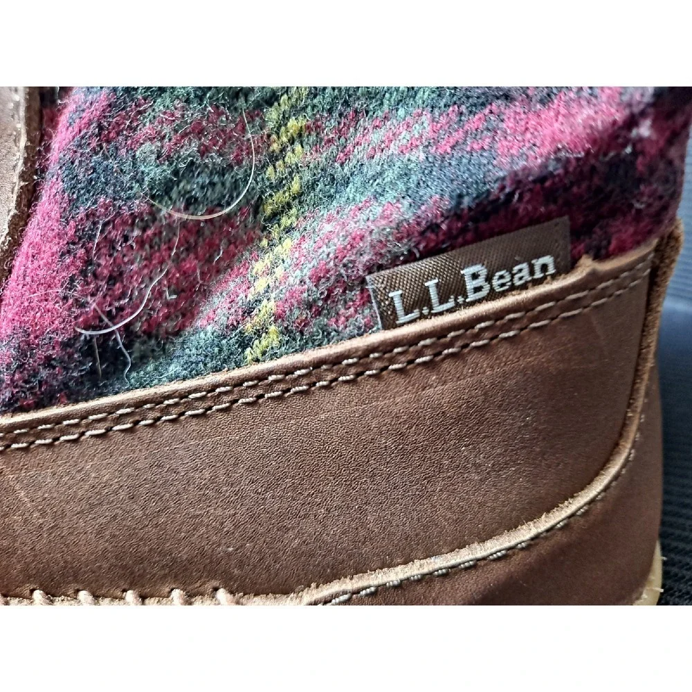 L.L.Bean Shearling Lined Moc Toe Plaid Wool Boots Lace Up‎ Women's 7M